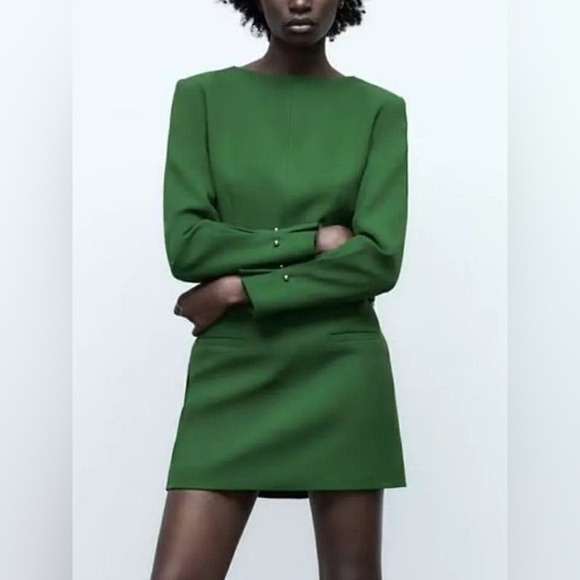 Zara Tailored Green Long Sleeve Mini Dress Sz M - Picture 2 of 16
